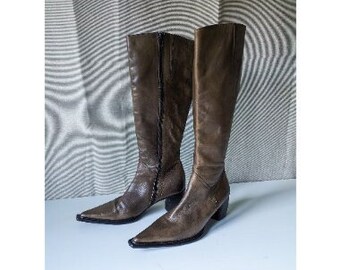 Vintage des années 90 | Collection Via Vai x Bijenkorf | santiags modernes de style occidental | pointure 37 | bottes en cuir | Fabriqué dans la CE