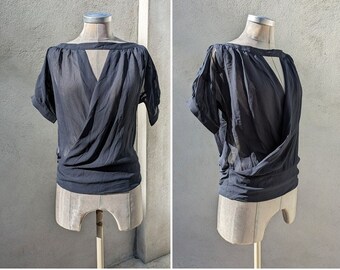 Dondup | black silk summer top | sheer shirt | size medium | Made in Italy