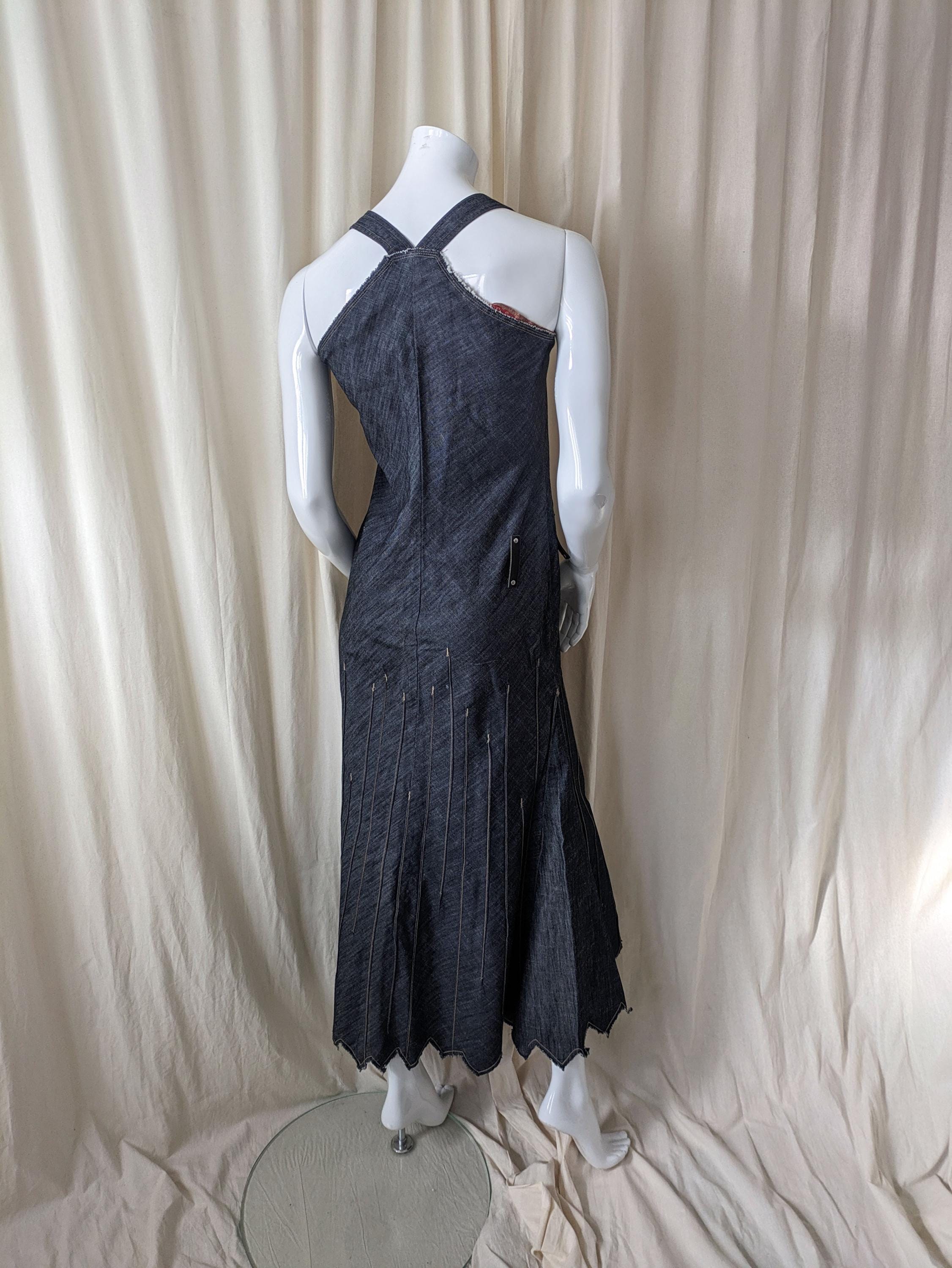 Robe Longue En Jean Girbaud (Marithé & François) - Détails Plissés, Broderies - Taille 44 - Occasion