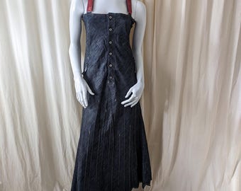 Robe Longue En Jean Girbaud - Taille 44 - Détails Plissés Et Broderie - Occasion Très Bon état