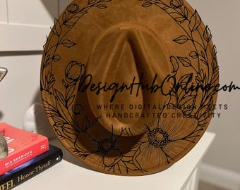 Wide Brim Hat Burning Design: Floral Wreath - Digital Download