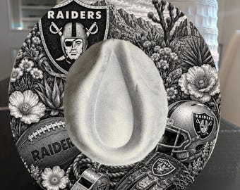 Raiders Hut mit breiter Krempe Brennendes Design (Laser & Handgebranntes PNG)