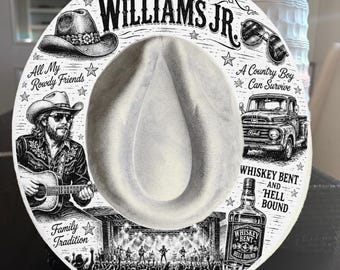 Design de chapéu de aba larga Hank JR com efeito de queimadura (PNG gravado a laser e manualmente)