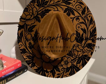 Diseño de sombrero con flores entintadas - Archivo de ala ancha para láser y grabado a mano
