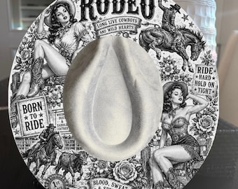 Design de chapéu de rodeio com aba larga para queimadura (PNG gravado a laser e à mão)