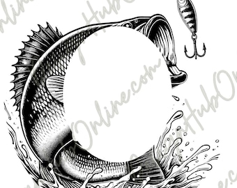 Diseño de pesca de lubina: ala ancha, archivo láser y grabado a mano