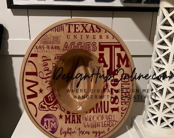 Sombrero de ala ancha de los Texas Aggies: diseño en llamas (grabado láser y archivos grabados a mano)