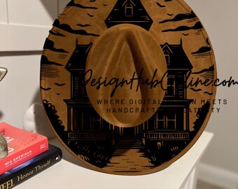 Design de chapéu de casa mal-assombrada - arquivo de laser e queima manual de aba larga