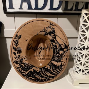 Ships and Roses Hat Design - Wide Brim Laser and Hand-Burn File