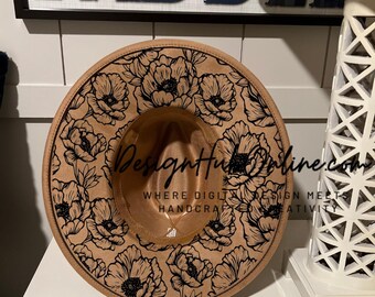 Small Peony Hat Design - Wide Brim Laser and Hand-Burn File