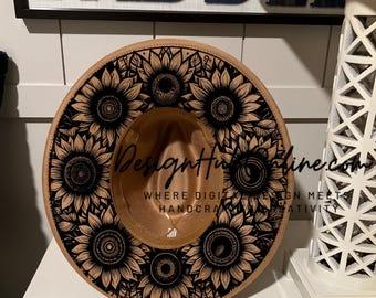 Diseño de sombrero de flores tradicionales: ala ancha, archivo grabado a mano y con láser