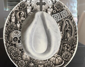 Ofrenda Hut mit breiter Krempe, brennendes Design (Laser- und Handbrenn-PNG)