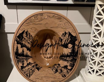 Diseño de sombrero con reflejo en el lago - Archivo para láser y grabado a mano de ala ancha