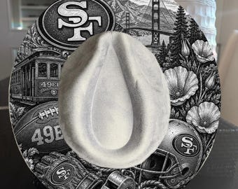 49ers Hut mit breiter Krempe Brennendes Design (Laser & Handgebrannte PNG)