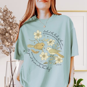 Christian Bible Verse Tshirt with Birds Valuable Shirt with Trendy Faded Look Oversized Christian Tee with Birds Womens Christian Shirt