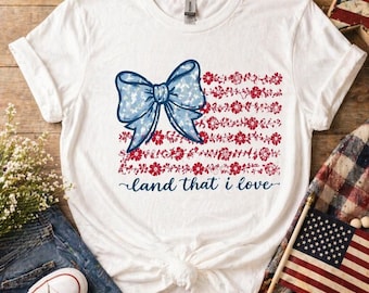 Women’s Graphic T-Shirt | Patriotic Shirt | bow Shirt | Red, White & Blue Shirt