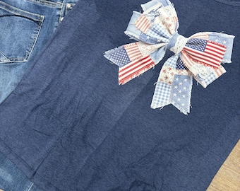 Women’s Graphic T-Shirt | Patriotic Shirt | bow Shirt | Red, White & Blue Shirt