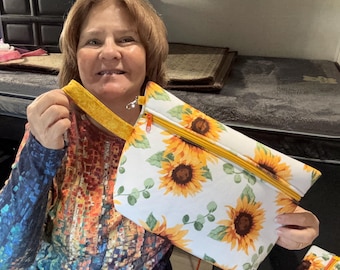 Handmade Cosmetic Bag | Zipper Makeup Bag with Wrist Strap | Durable Dish Drying Mat Pouch