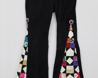 Handmade Quilted Patchwork Jeans – Upcycled Denim Pants for Women, Recycled Clothing