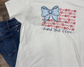 Women’s Graphic T-Shirt | Patriotic Shirt | bow Shirt | Red, White & Blue Shirt