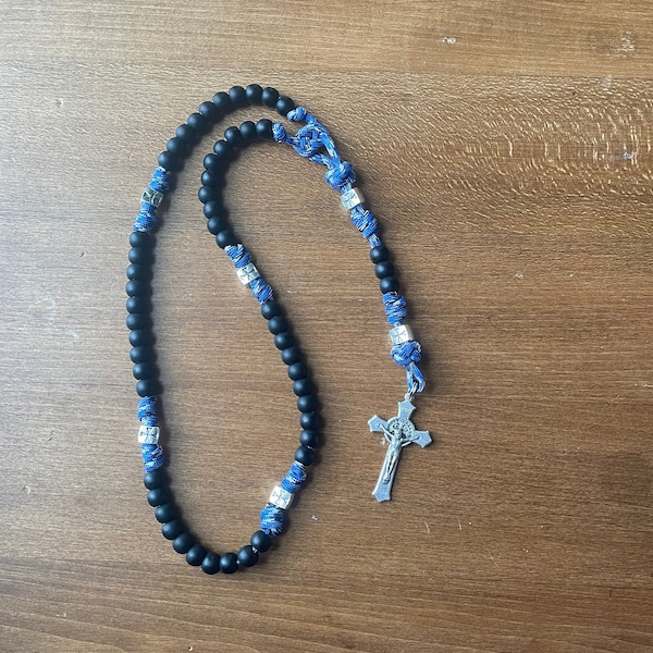 The Fisherman | Durable Paracord Rosary with Maltese Crosses in Blue Camouflage