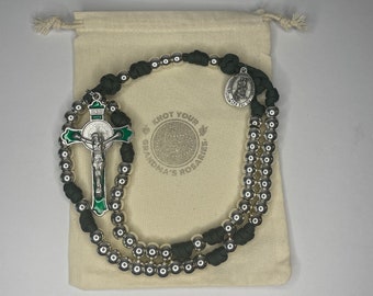 St Joseph Terror of Demons | Durable Paracord Rosary with Silver-tone Alloy Beads in Forest Green