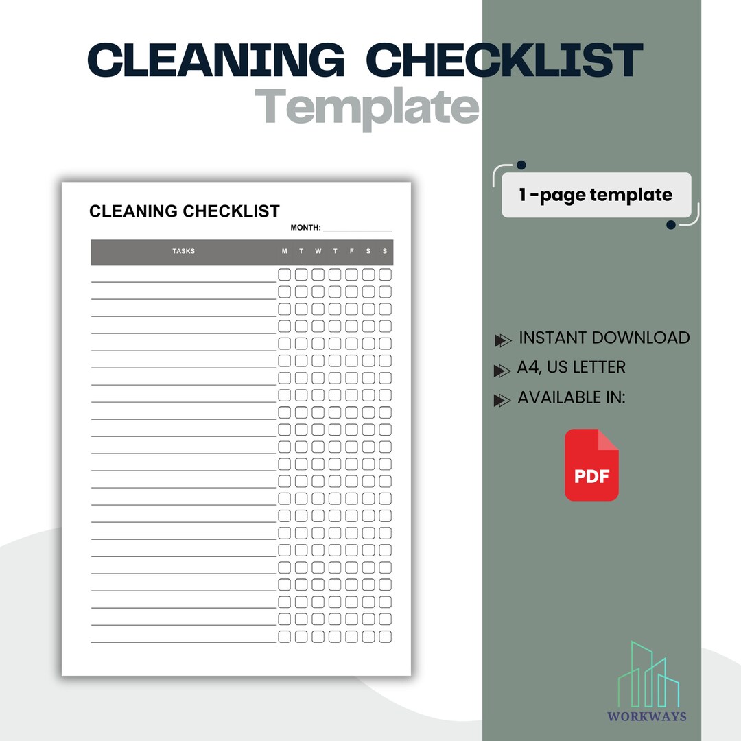 Cleaning Checklist Printable: Task Tracker Template (A4/US Letter) - Etsy