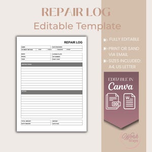 Vehicle repair log | Car repair log | Vehicle repair records | Editable Templates