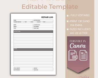 Vehicle repair log | Car repair log | Vehicle repair records | Editable Templates