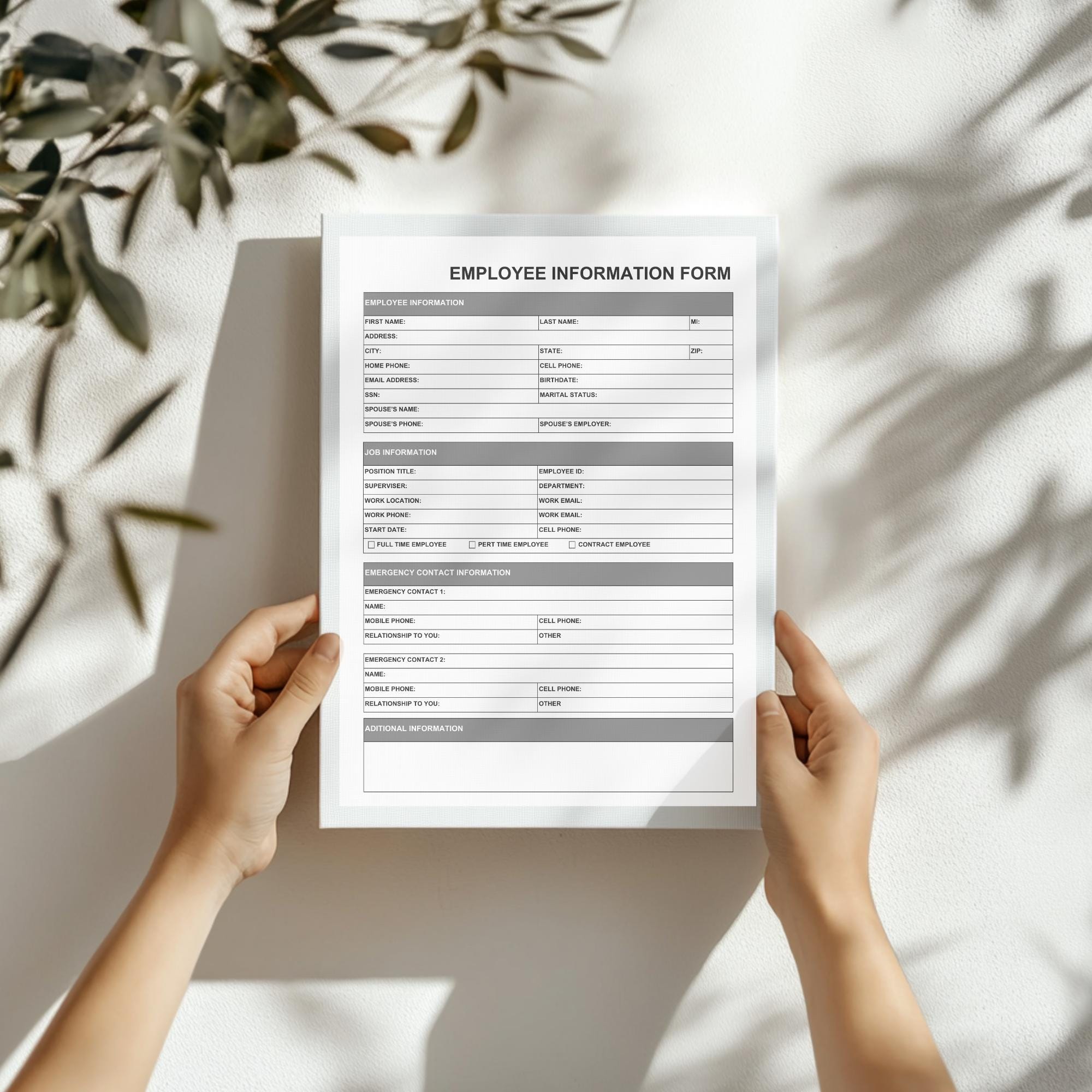 Employee Information Form Template (instant Download) - Etsy UK