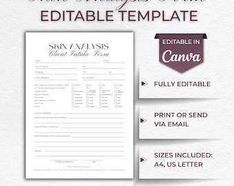 Bewerkbaar intakeformulier huidanalyse, huidadviesformulier, canva-sjabloon (US Letter, A4)