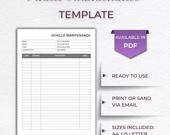 Printable Vehicle maintenance template | Car repair log| Car maintenance log | Instant Download