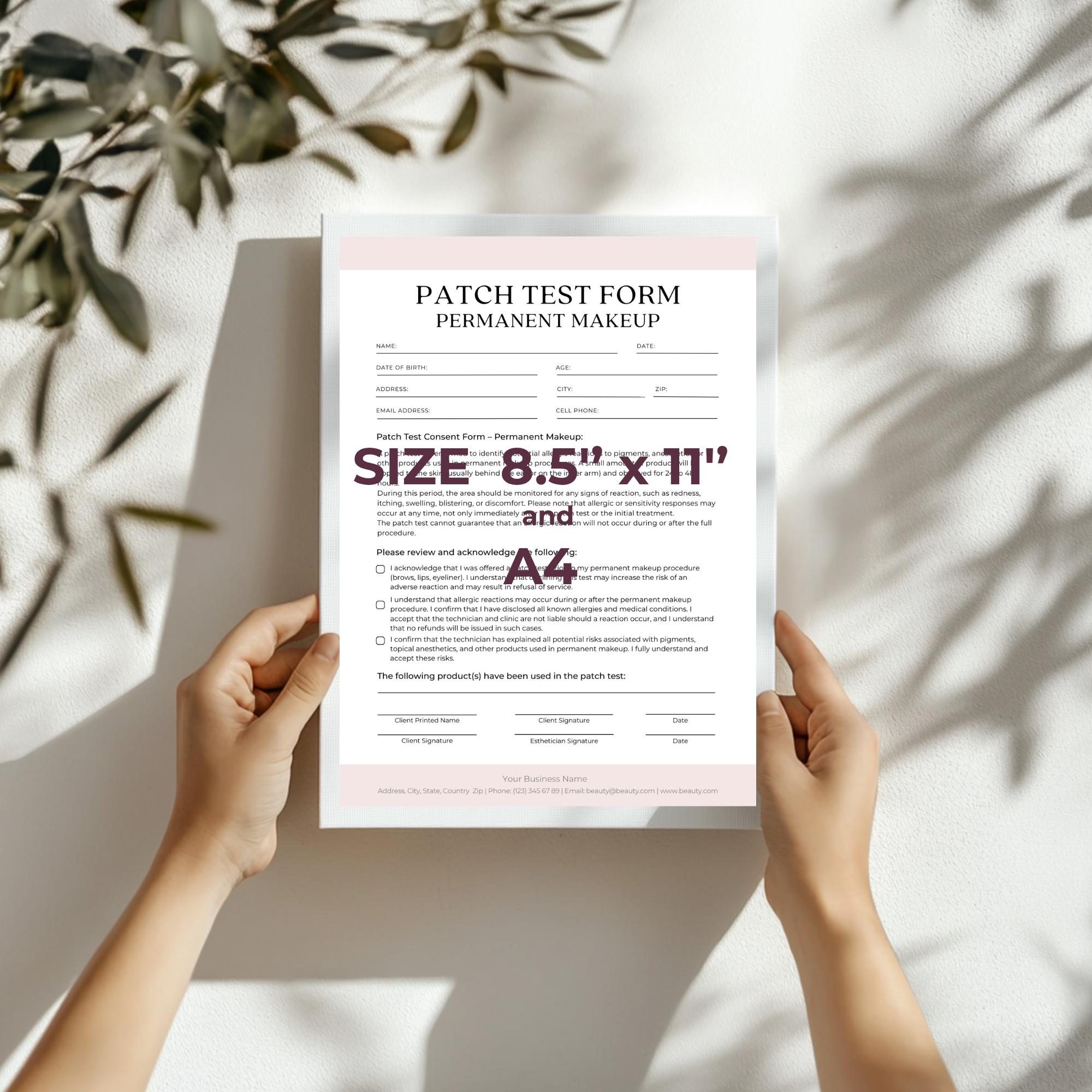 Patch Test Form, Skin Analysis Form, Skin Consultation Form, Beauty ...