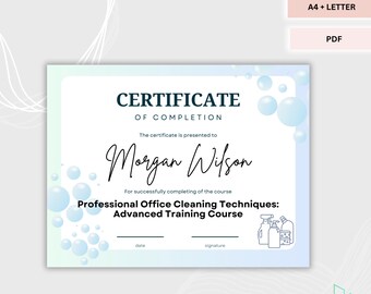 Cleaning Training Certificate of Completion: Printable Template (PDF)