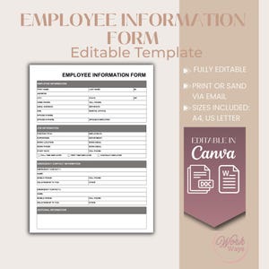 Employee information form | New-hire form | HR template | Onboarding form | Editable Templates