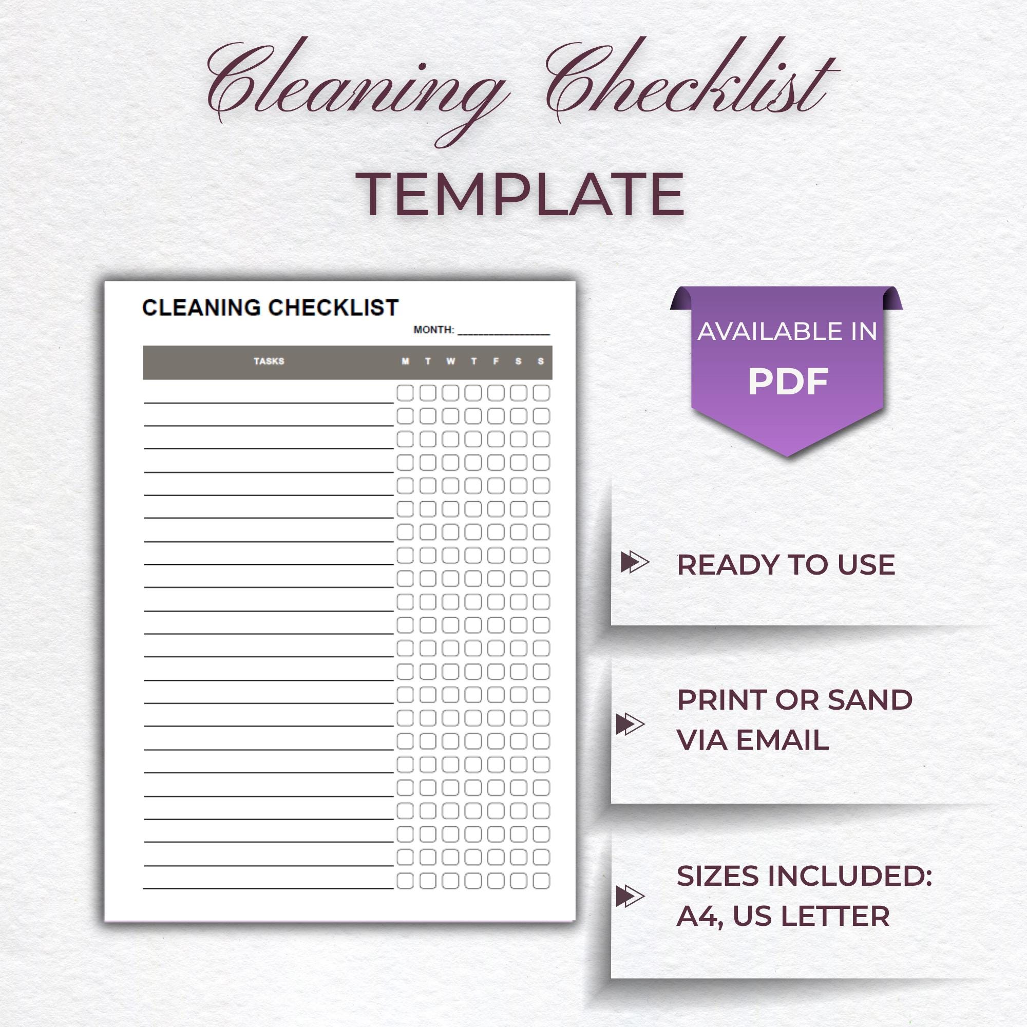 Cleaning Checklist Printable: Task Tracker Template (A4/US Letter) - Etsy