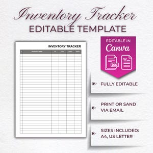 Inventory Tracker | Inventory Sheet | Inventory Management | Editable Templates