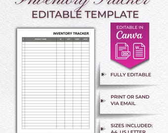 Inventory Tracker | Inventory Sheet | Inventory Management | Editable Templates
