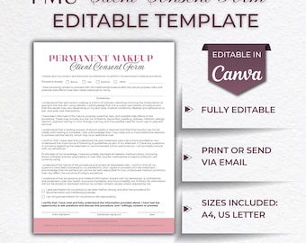 PMU Client Consent Form, Editable Esthetician Forms, Cosmetology Clinic Documents (Canva Template)