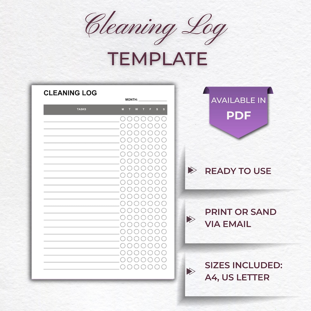 Cleaning Log Template | Daily Checklist Tracker (PDF Download) - Etsy