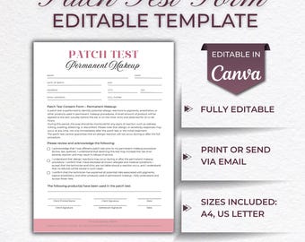 Editable Patch Test Template, Client Patch Test Form, Skin Analysis Form, Beauty Salon Consent Forms, Canva editable template