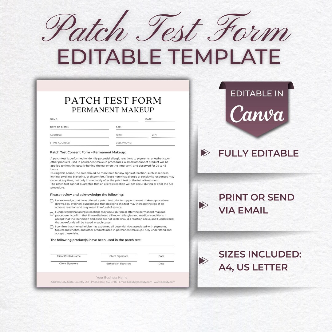 Patch Test Form, Skin Analysis Form, Skin Consultation Form, Beauty ...