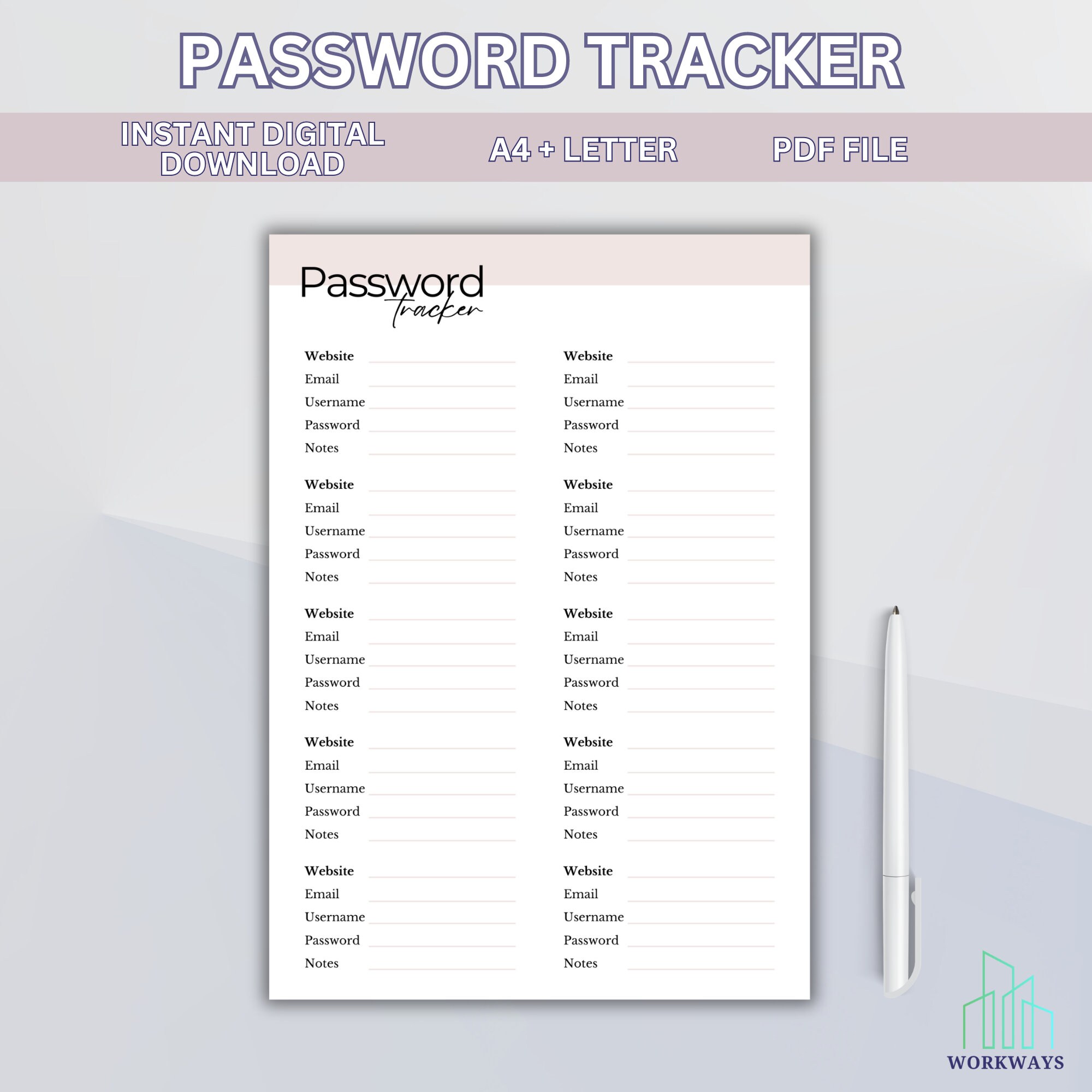 Printable Password Tracker Password Book Password Log Instant Download ...