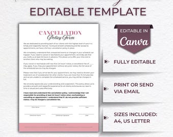 Editable Salon Cancellation Policy Form Template (Digital Download)