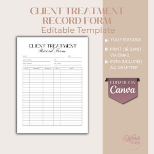 Esthetician client treatment record form, Beauty Treatment Plan, Facial treatment forms documents, Canva editable template