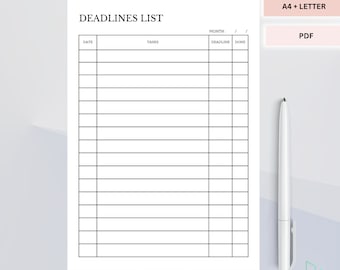 Deadlines List Printable Template: Daily To-Do List (PDF)