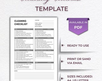 Printable Cleaning Checklist Template: A4 & US Letter (Instant Download)
