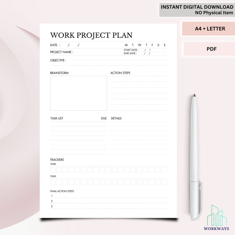 Work Project Plan Template: Task Tracker (PDF) - Etsy