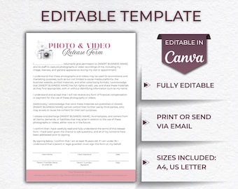 Photo Video Release Form, Salon Business Document, Salon Business Forms Documents, Editable Canva Template