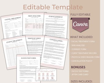 Esthetician Forms Bundle, Salon Business Templates (Editable Canva)